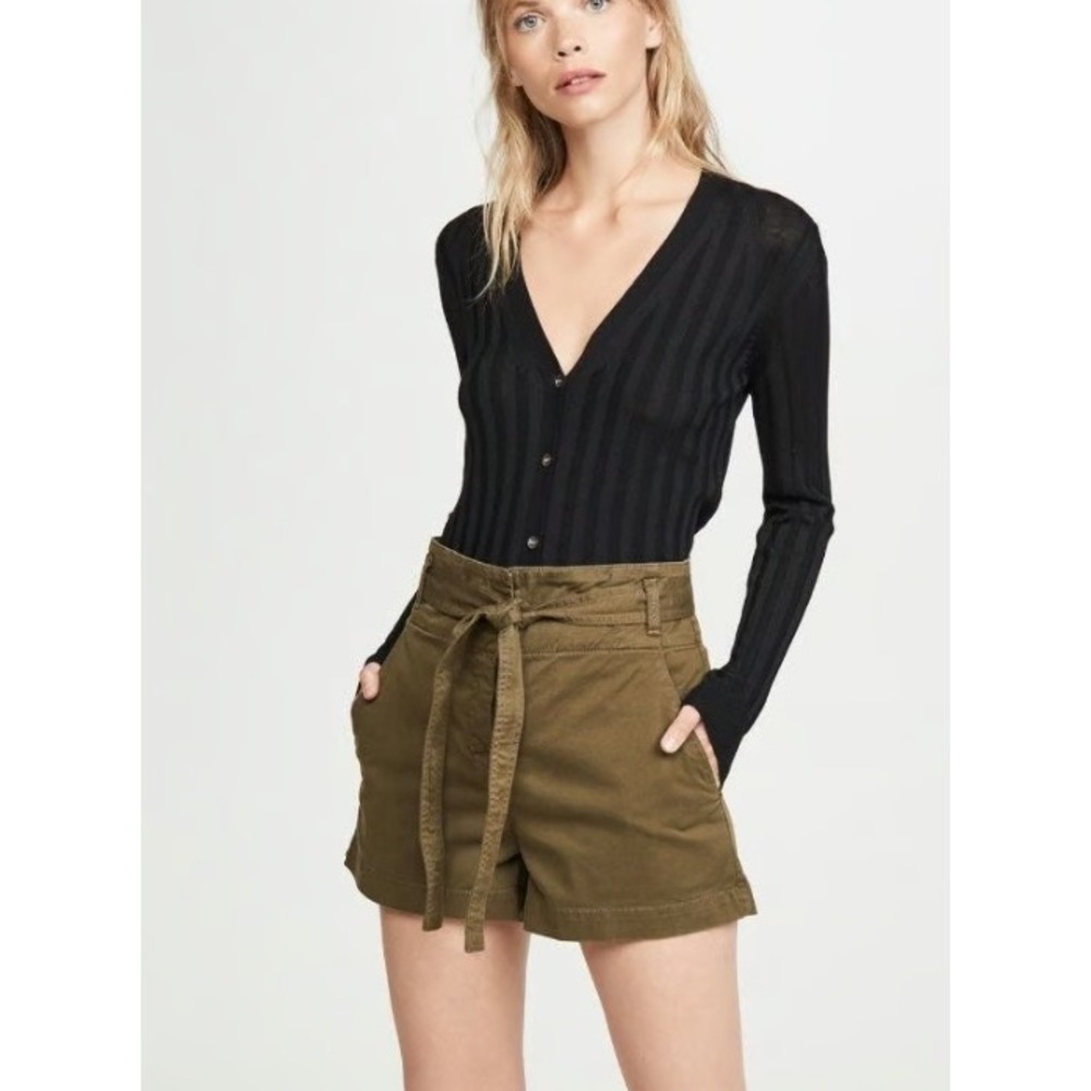 Veronica Beard East Tie-Waist Stretch-Cotton Shorts Amy Green Size 30 / 10